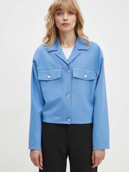 Moschino Jeans kurtka z domieszką wełny przejściowa niebieski