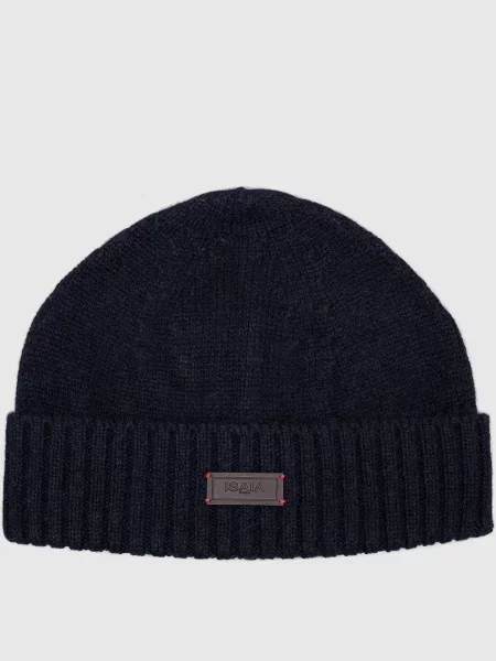 Шапка з кашеміру з патчем логотипа Isaia синя