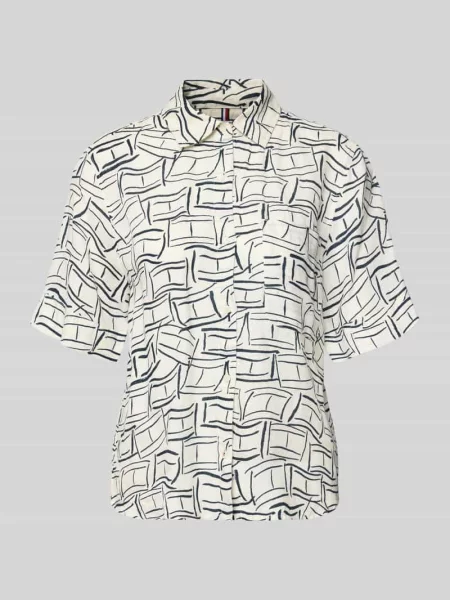 Bluzka lniana o kroju loose fit z brustaszą Tommy Hilfiger