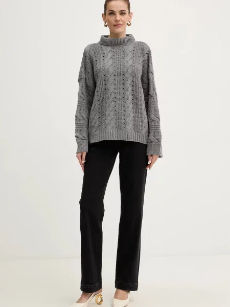 Светр з вовною Twinset теплий гольф сірий