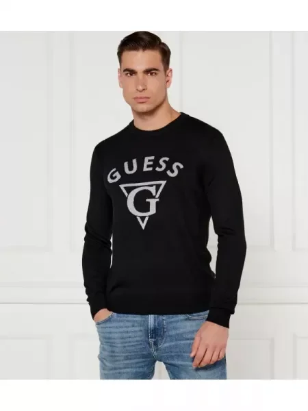 GUESS Pulover EDGAR cu adaos de mătase negru