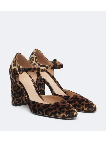 Pantofi cu toc Gianvito Rossi de catifea cu imagine cu model leopard galben
