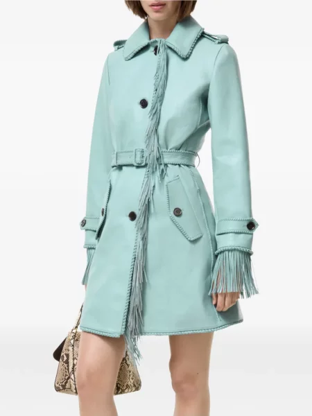 Кожено къс палто Burberry с ресни синьо