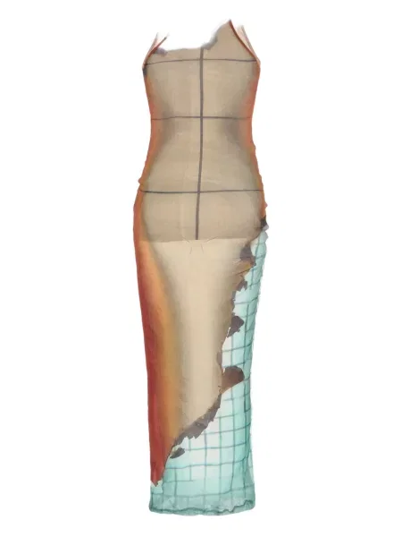 Rochie maxi Jean Paul Gaultier cu imagine din tul de costum maro