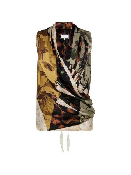 Top Maison Margiela de mătase cu model floral drapat galben