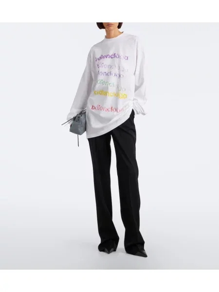 Tricou Balenciaga din jerseu cu autograf alb