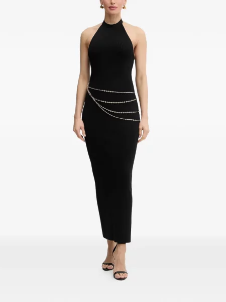 Rochie maxi Hervé Léger cu crăpătură cu gât halter de costum negru
