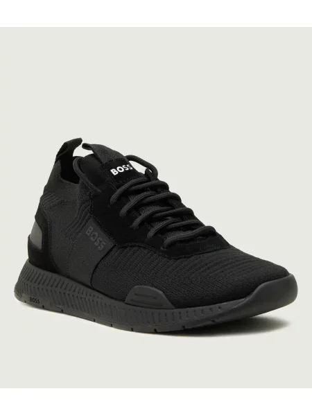 BOSS BLACK Sneakers tornacipő Titanium_Runn_knst_N bőr hozzáadásával fekete