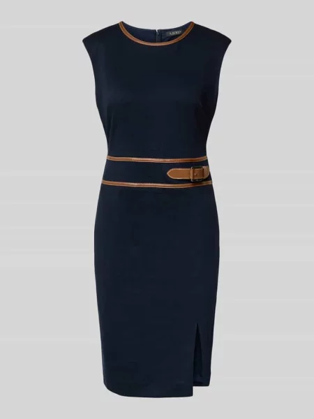 Sukienka etui o długości do kolan z okrągłym dekoltem model ‘KIRENA’ Lauren Ralph Lauren granatowa