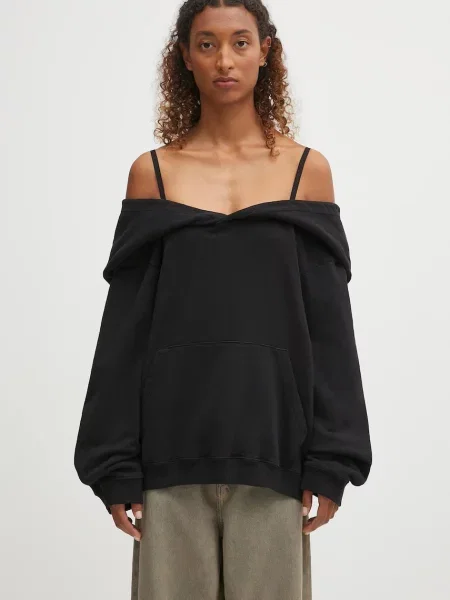 Bluza z kapturem Mm6 Maison Margiela z odkrytymi ramionami czarna