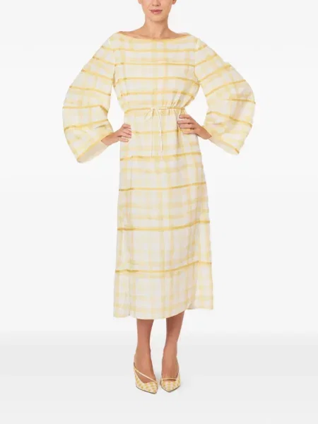 Rękaw dzwonkowy sukienka Rosie Assoulin w kratkę garniturowa żółta