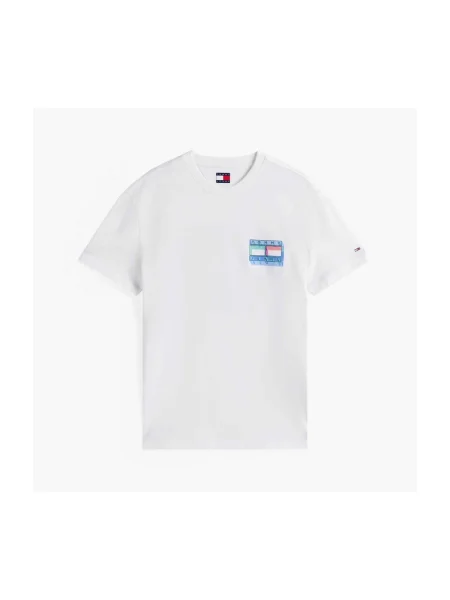 Tommy Jeans Tricou ecru / albastru regal / verde deschis / roșu deschis alb