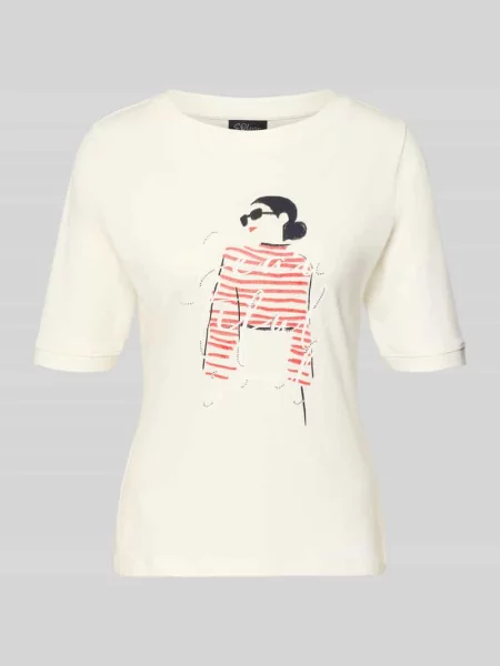 T-shirt o kroju regular fit z czystej bawełny S.oliver Black Label biała