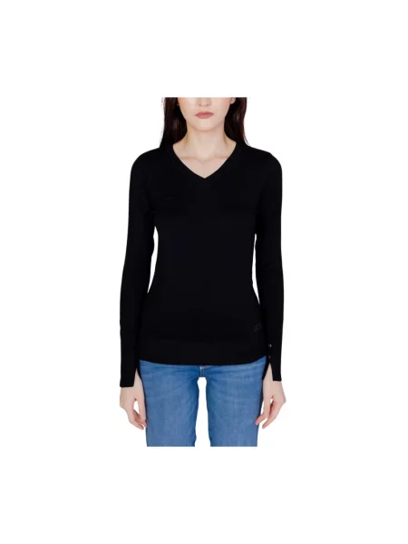 Haftowany sweter z dekoltem w serek Guess z dekoltem w serek czarny