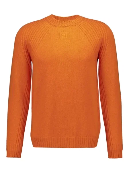 Pulover Fendi cu decolteu rotund lung portocaliu