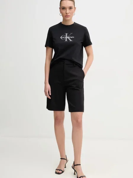 Calvin Klein Jeans szorty gładkie high waist czarny