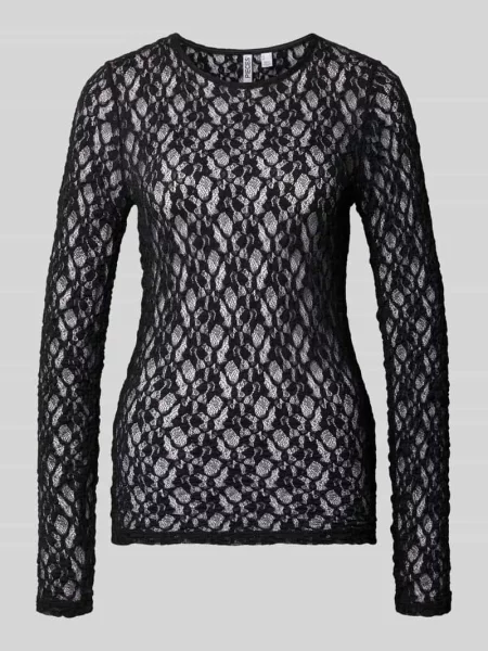 Bluzka z długim rękawem o kroju slim fit z okrągłym dekoltem model HAZEL' Pieces czarna