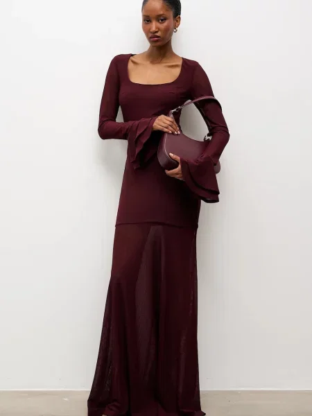 Answear.LAB sukienka maxi rozkloszowana bordowy