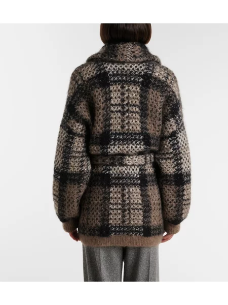 Cardigan Brunello Cucinelli în carouri plic maro