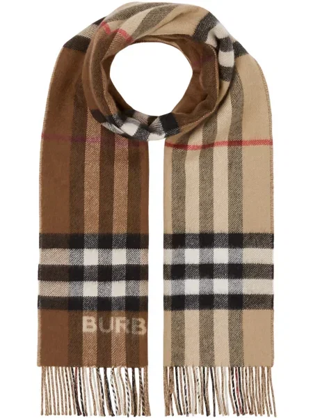 Fular Burberry din cașmir în carouri maro