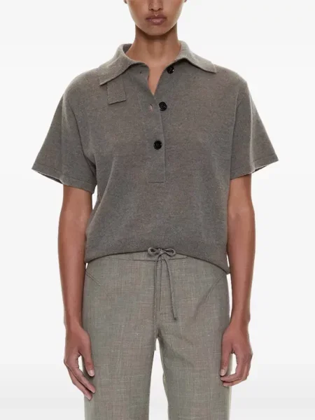 Scurt tricou polo Christopher Esber tricotate gri