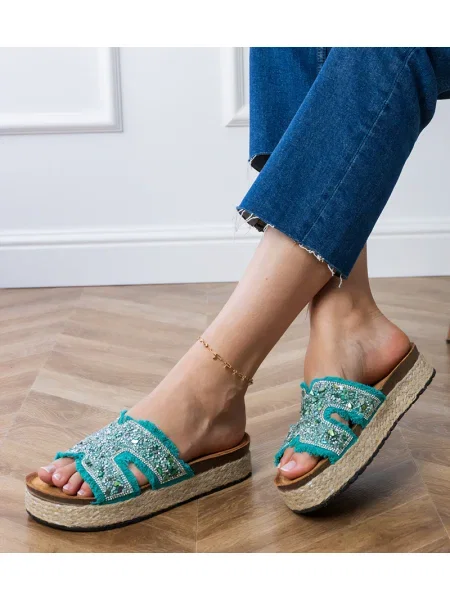 Șlapi D/ceo cu strasuri verde