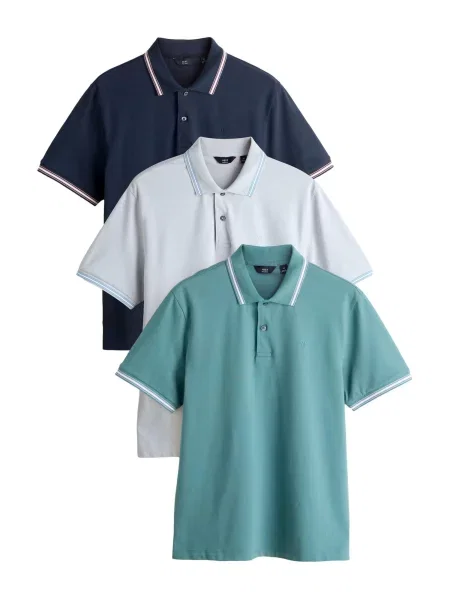 Next Tricou bleumarin / albastru pastel / verde jad alb