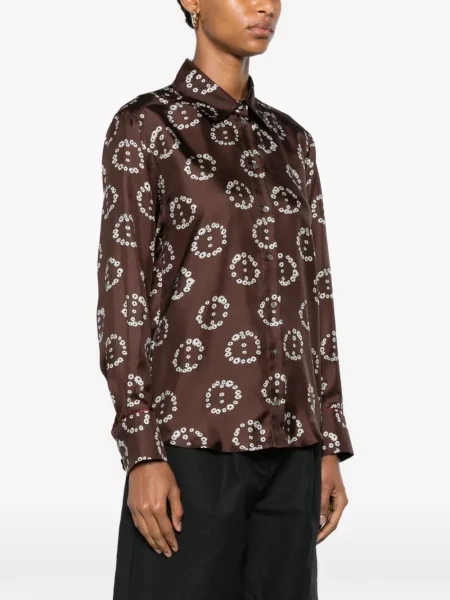 Cămașă Sandro de mătase cu model floral cu imagine maro