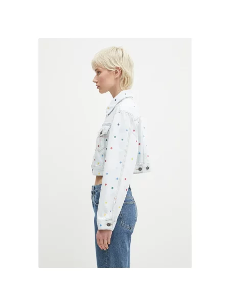 Kurtka jeansowa Fiorucci w grochy o skróconej długości niebieska