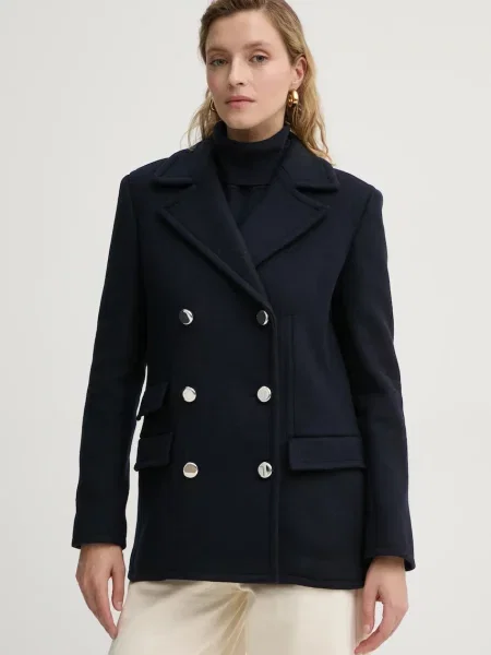 Theory geaca de lana marin cu doua randuri de neted albastru