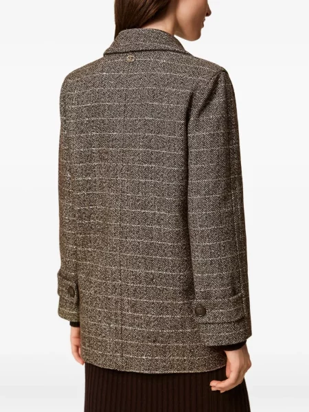 Palton Twinset cu model herringbone maro