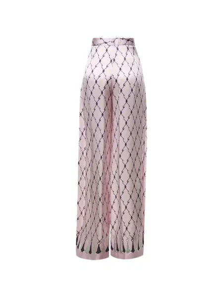 Pantaloni Genny de mătase cu imagine roz