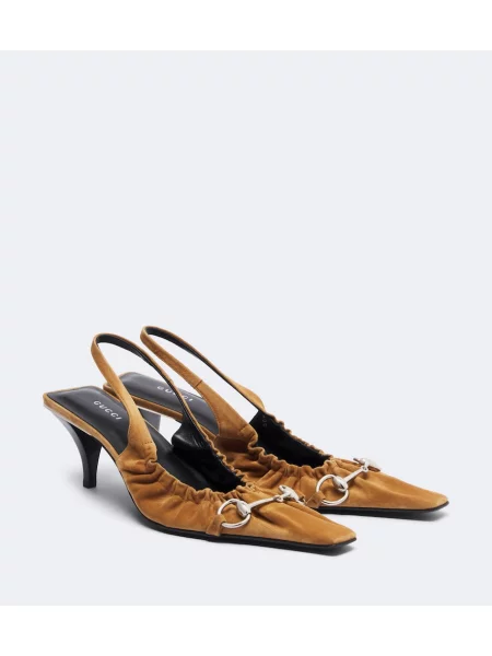 Pantofi cu toc Gucci din piele de căprioară slingback maro