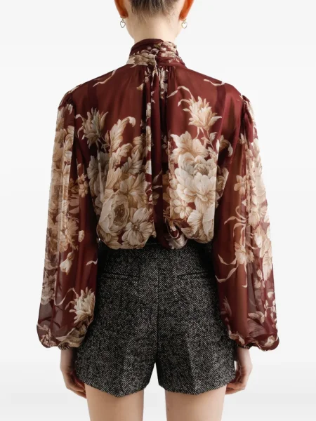 Bluză Dolce & Gabbana cu funde cu model floral maro