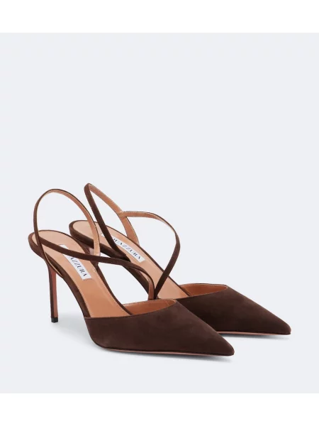 Pantofi cu toc Aquazzura din piele de căprioară slingback maro