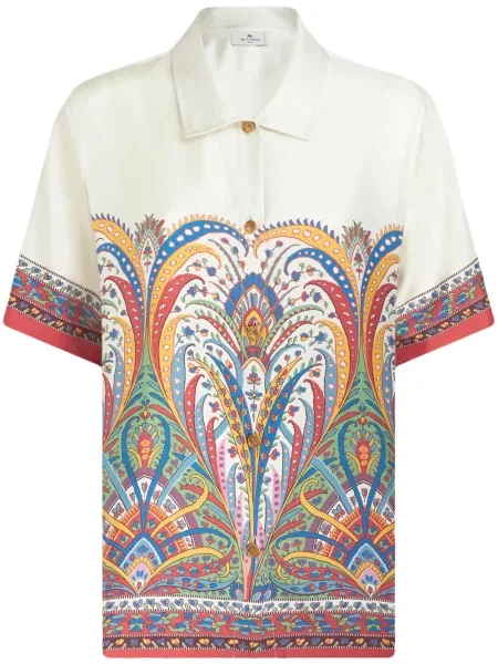 Cămașă Etro din satin cu imagine cu model paisley alb