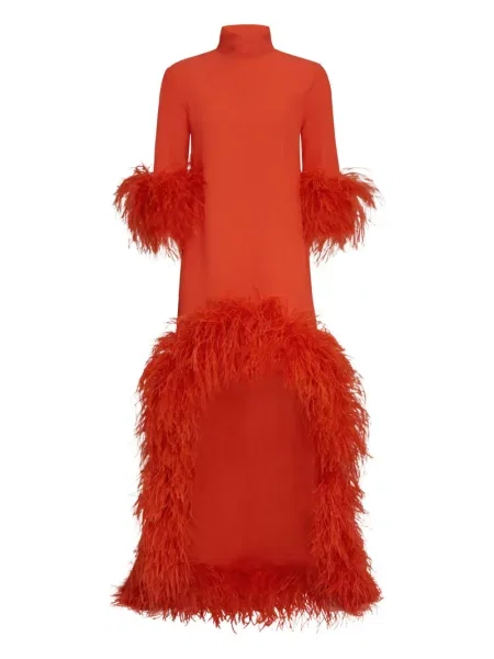 Rochie Taller Marmo cu talie înaltă cu pene de costum portocaliu