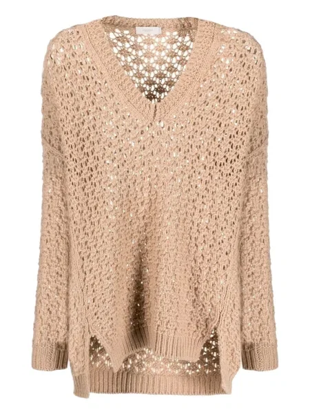 Pulover Agnona cu decolteu în V maro