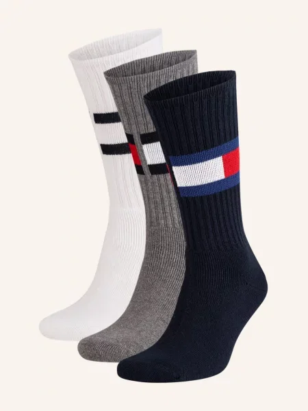 Tommy Hilfiger Ponožky Sada 3 Párů white / navy / grey bílé