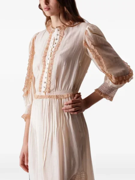 Rochie maxi Fortela cu broderie din dantelă alb