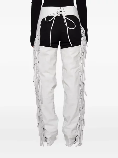 Pantaloni Angelica Montini Studios cu franjuri din piele alb
