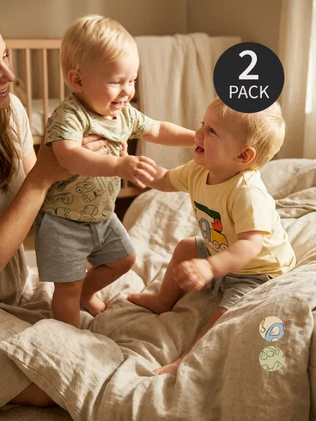 Sinsay trička s potiskem vozidel 2 pack olivová