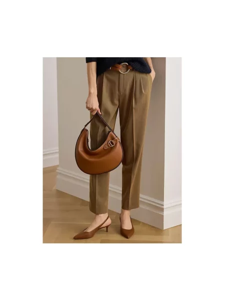 Torebka z naturalnej skóry bydlęcej z aplikacją z logo Lauren Ralph Lauren brązowa