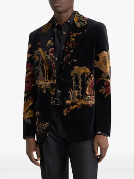 Geacă Etro de catifea cu model floral cu imagine negru