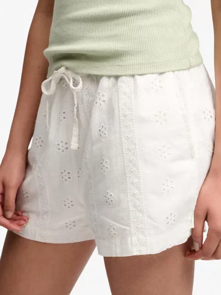 Superdry Szorty Broderie z bawełny – OFF WHITE białe