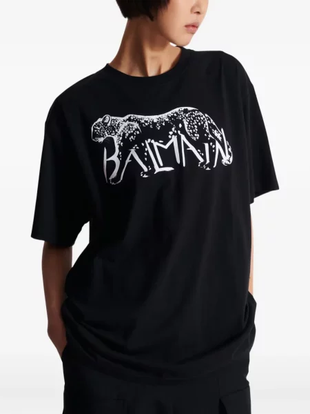 Tricou Balmain cu imagine cu model leopard negru