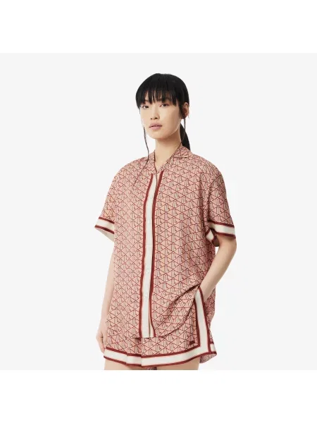 Lacoste Oversizowa Koszula Z Nadrukiem W Postaci Monogramu beżowa