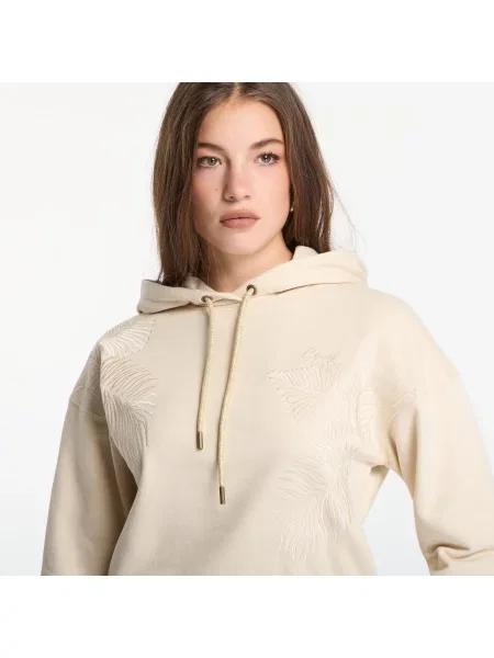 Суитшърт Guess Jeans Ls Hooded Leaves Crop Sweatshirt Pearl Oyster S
