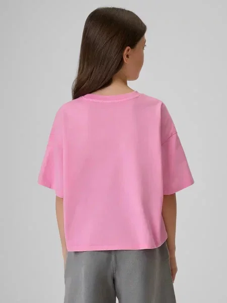 T-shirt boxy z nadrukiem dziewczęcy 4F różowa
