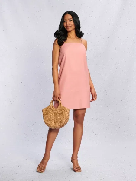 Класична мінісукня з віскозою та домішкою льону пильно-рожевий рожева